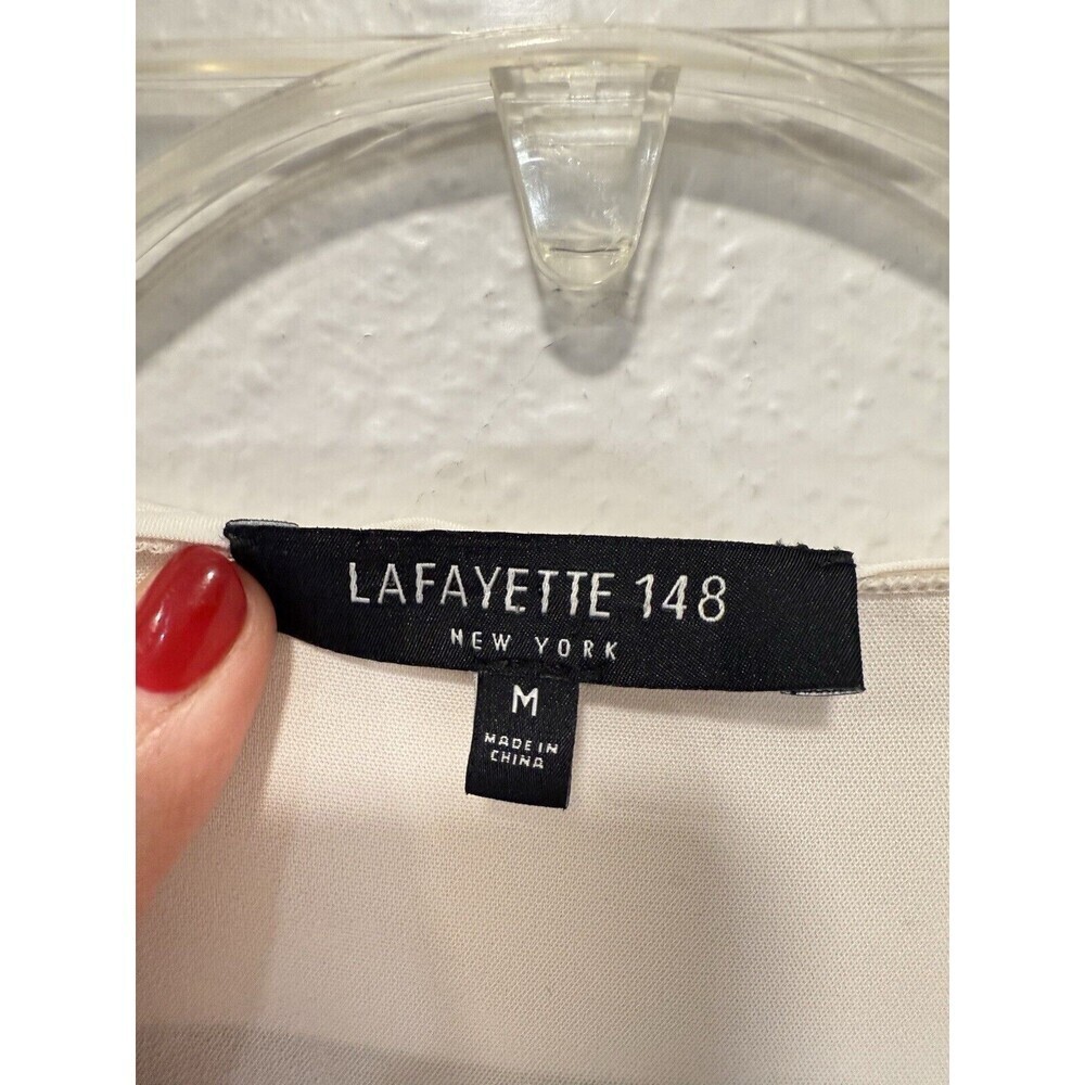 LAFAYETTE 148 NEW YORK Elisio Mesa Stripe Ruched-Sleeve Blouse Size Medium - Picture 6 of 6